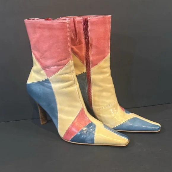 Vintage Diba “Martina” Patchwork Leather Boots Women’s Size 10 |  Pointed Toe - Picture 2 of 11
